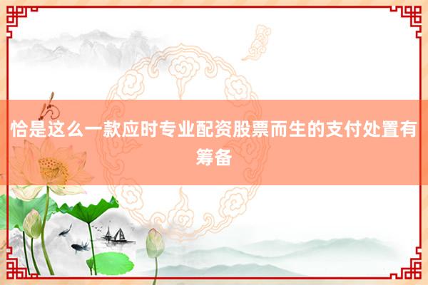 恰是这么一款应时专业配资股票而生的支付处置有筹备